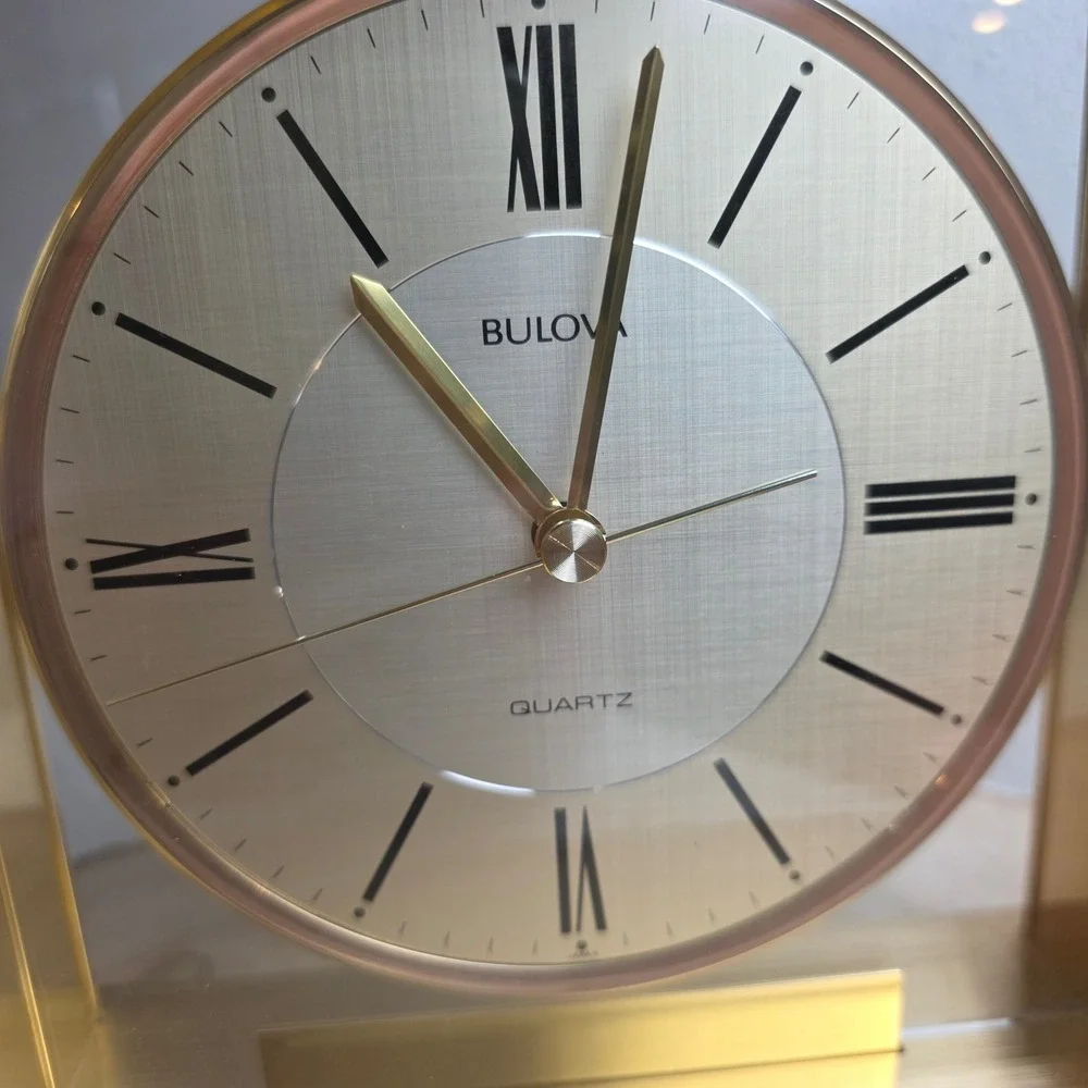 Vintage 90s Bulova Grand Prix B1700 Skeleton-Style Tabletop Mantel Clock